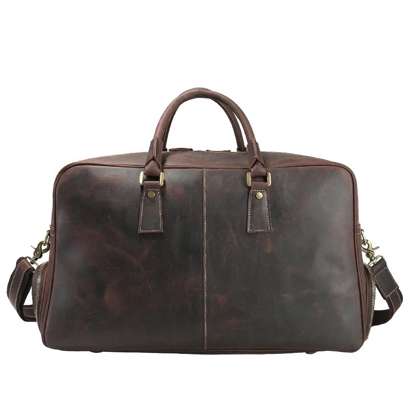 Men Vintage Crazy Horse Leather Travel Bags Genuine Leather Travel Duffle Cowhide Large Tote Bag Large Messenger Bag T647