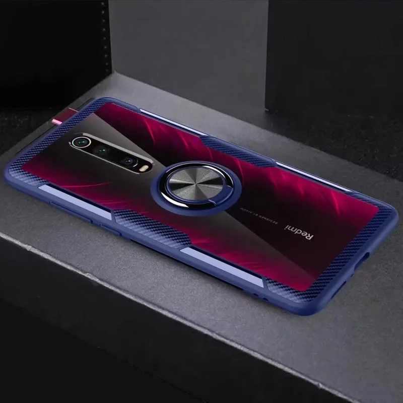Чехол Xiaomi mi 9T Pro чехол Роскошный прозрачный PC+ углеродное волокно полное защитное кольцо для красного mi K20 POCOPhone POCO F2 чехол s - Цвет: Синий