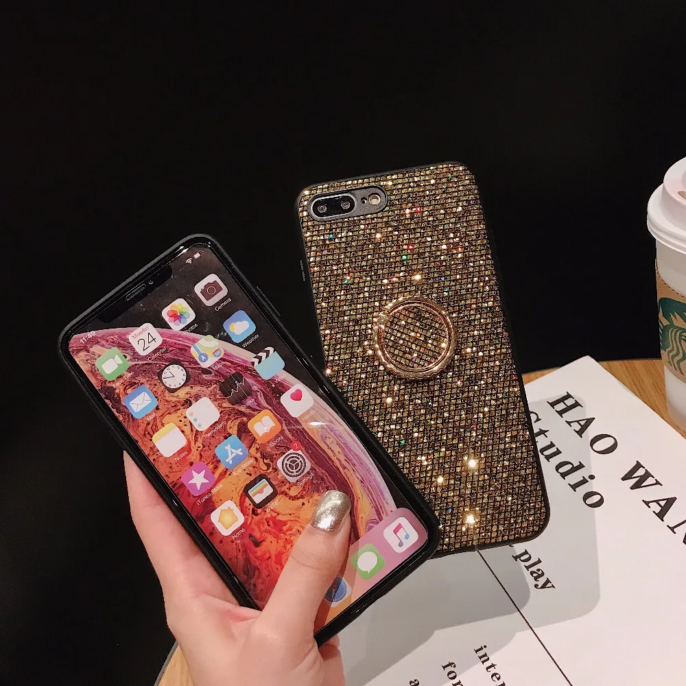 Блестящая сетка полная упаковка ультратонкая поддержка и кольцо для iphone 6 6p 6s 6sp 7 8