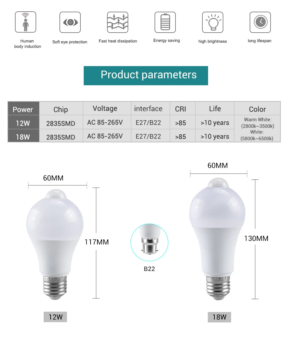 Ampoule светодиодный PIR датчик лампы E27 12 Вт 18 Вт AC 220 В 110 в сумерки до рассвета светильник дневной ночной Светильник датчик движения лампа IP42 открытый