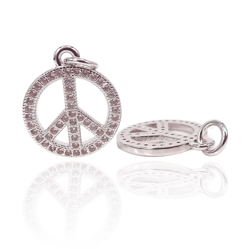 Silver Color Micro Pave Zircon Peace Symbol DIY Charms Pendants Fits For Jewelry Making Bracelet Findings Handmade 2PCS | Украшения и