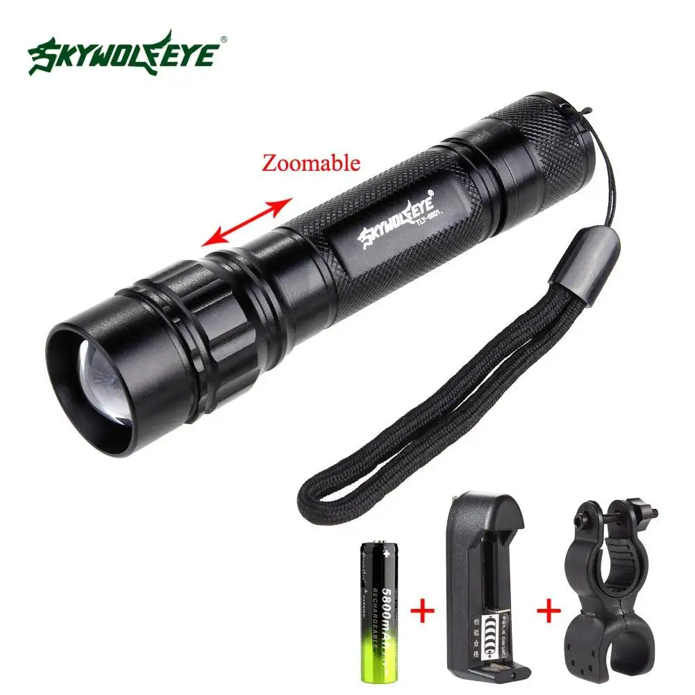 SKYWOLFEYE светодиодный фонарик 300 люмен масштабируемый лампа 3 режима + аккумулятор
