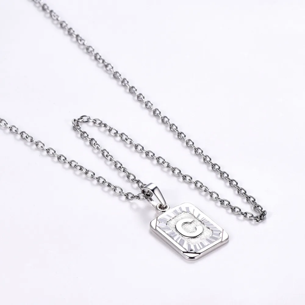 U7 Square Letters Necklaces Pendant Chain Necklace for Women Men English Initial Name Alphabet Jewelry Best Birthday Gifts P1196