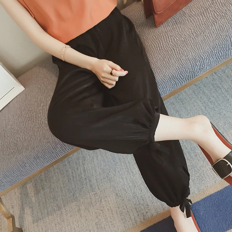 

Thin Solid Color Elastic Waist Harem Pants Loose Casual Pants Women High Waist Bandage Foot Pants For Women Trousers