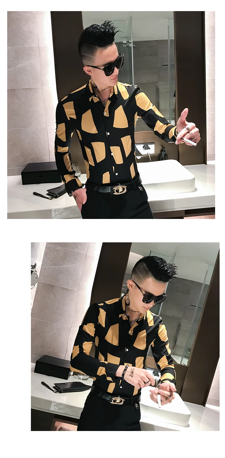 Chemise Homme, фирменная Новинка, мужские рубашки с длинным рукавом, с индивидуальным принтом, приталенная рубашка, мужская рубашка, повседневная, для ночного клуба, Social, смокинг, мужской