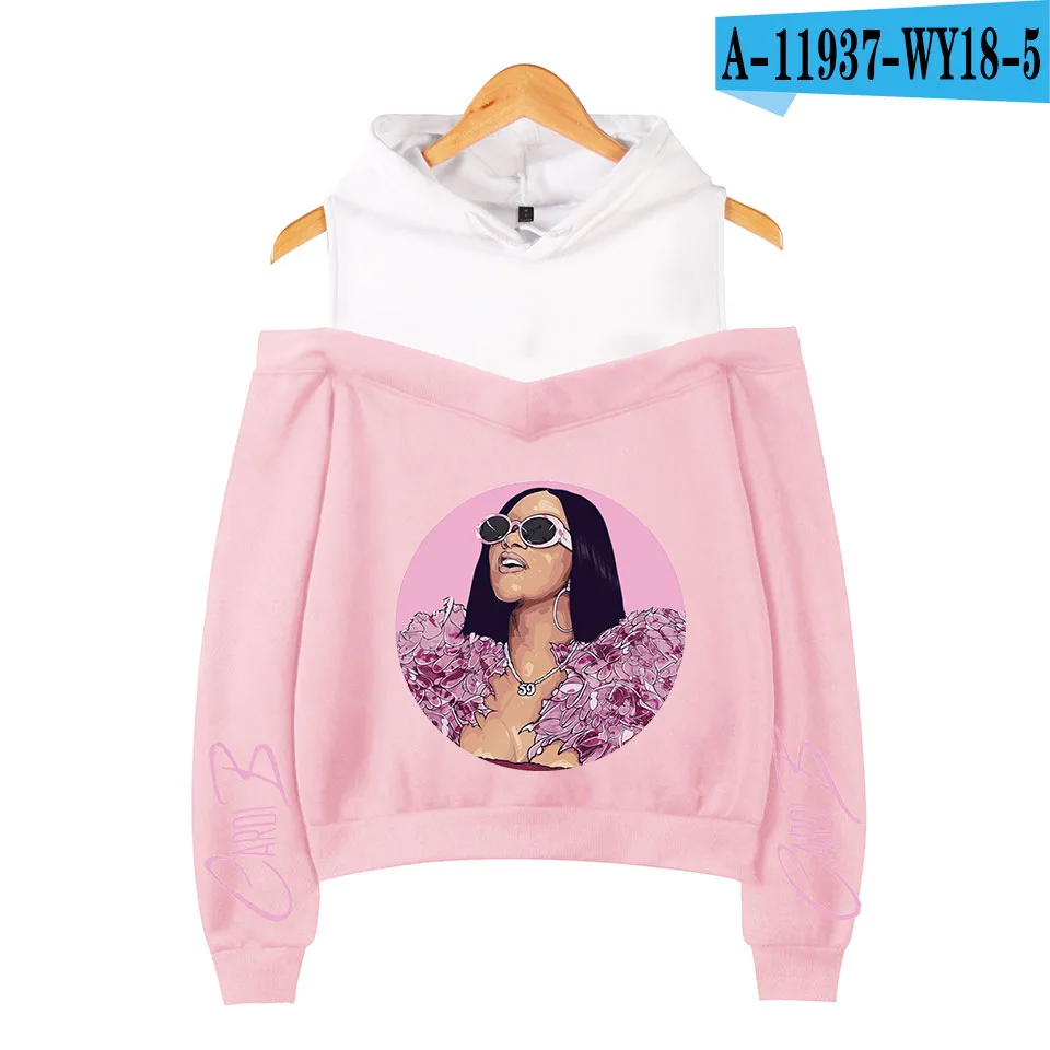 016 Rapper Cardib Cardi B негабаритная Толстовка Harajuku свитшоты женские с длинным рукавом с открытыми плечами эксклюзивная одежда с капюшоном Poleron Mujer - Цвет: 016