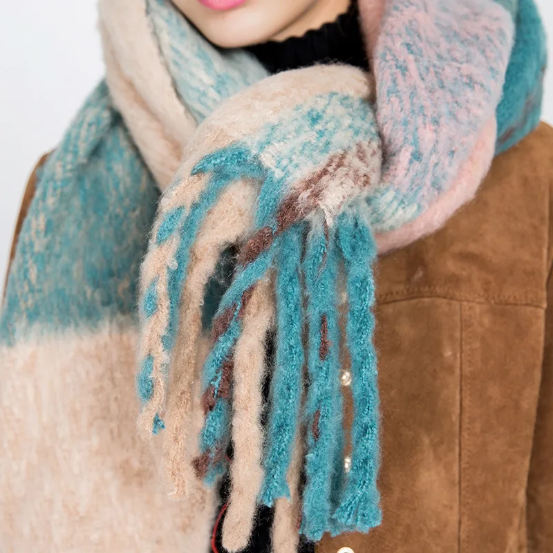 Женские очень большие теплые клетчатые шали Blinger зимние в клетку из