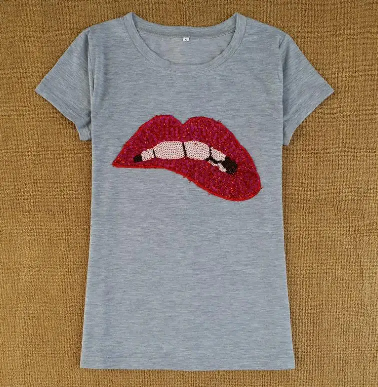 Женская футболка с короткими рукавами круглым вырезом и блестками|camisetas mujer|sequin