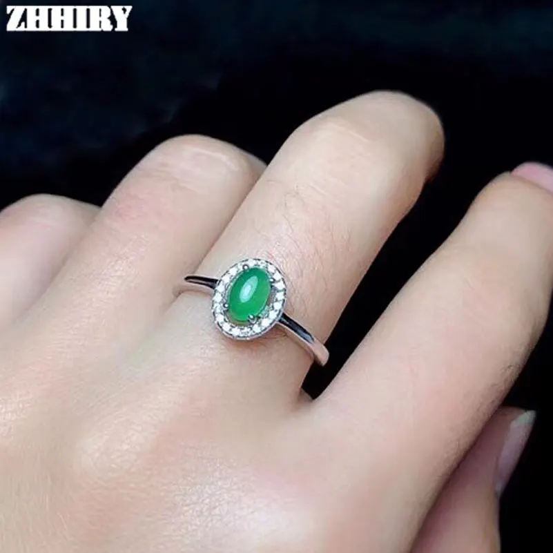 

ZHHIRY Real Natural Green Chalcedony Ring Genuine Solid 925 Sterling Silver For Woman Jade Gemstone Rings Fine Jewelry