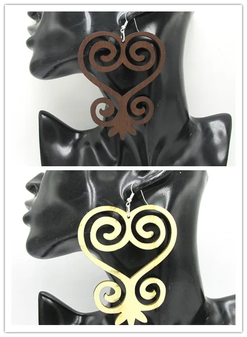 

Необработанные деревянные серьги Sankofa Adinkra