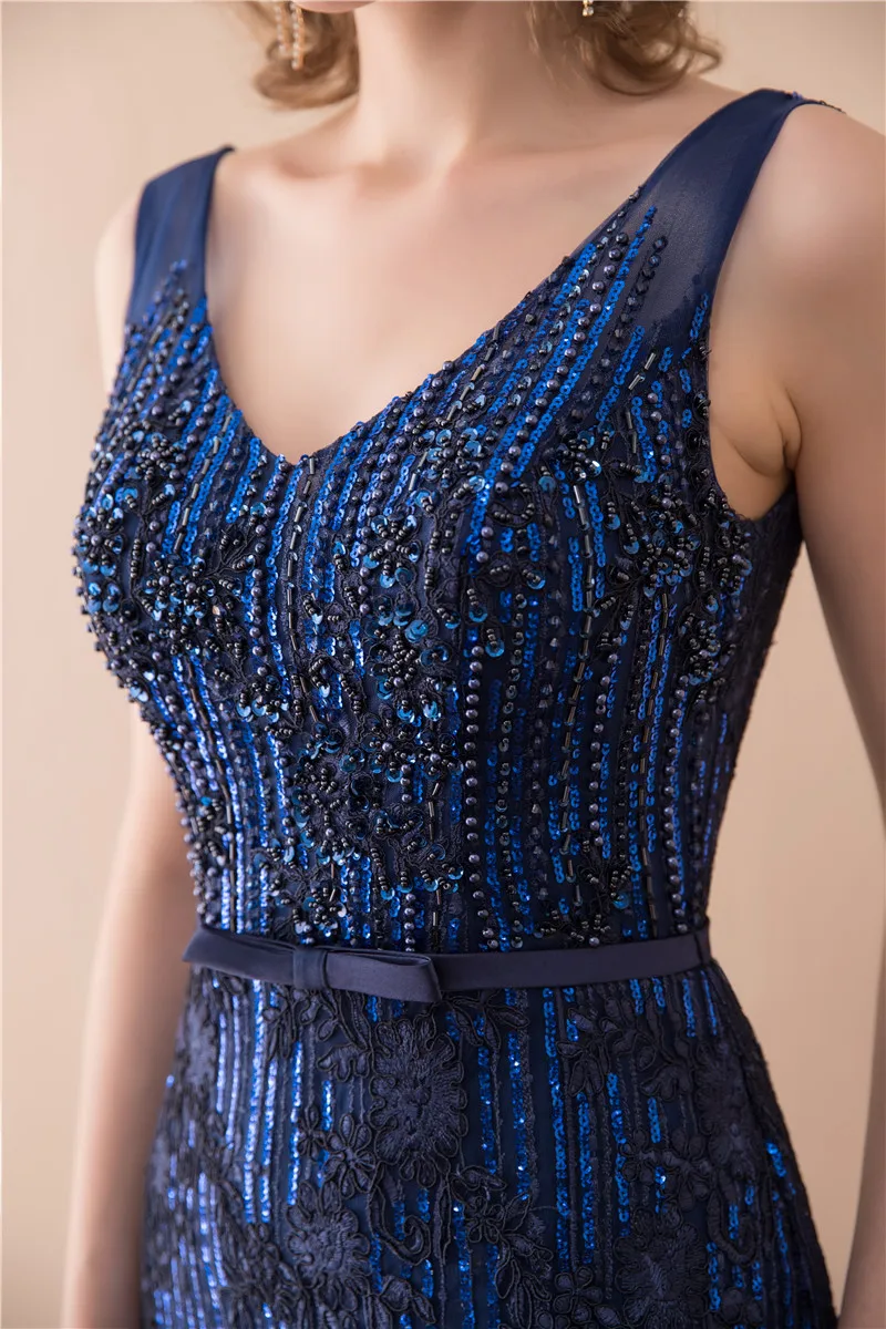 Женское вечернее платье с открытой спиной Forevergracedress темно-синее русалки расшитое