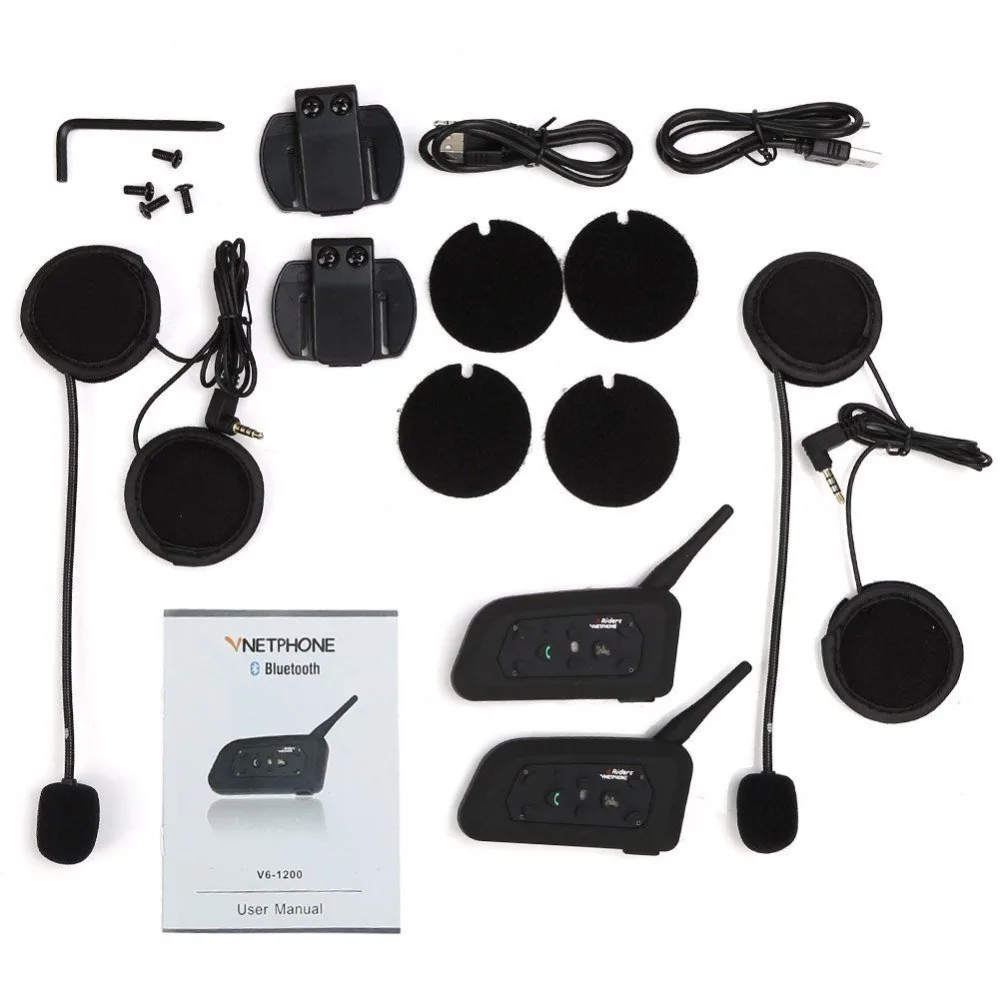 VnetPhone 2 комплекта V6 Bluetooth Интерком мото мотоциклетный шлем аксессуары динамик 1200 м