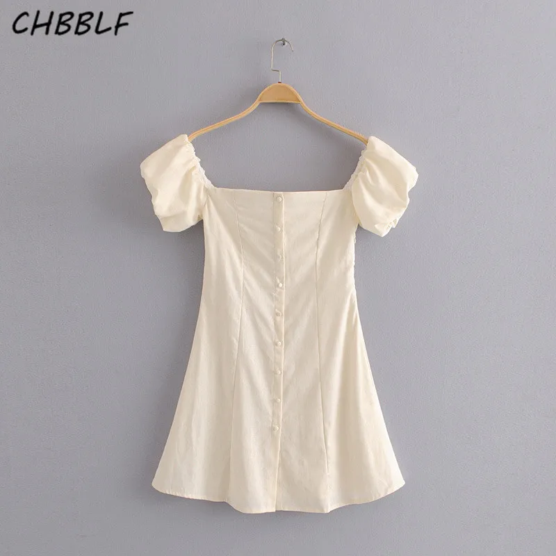 CHBBLF sweet slash neck women mini dress puff sleeve female cute summer dresses vestido XDN9276 | Женская одежда