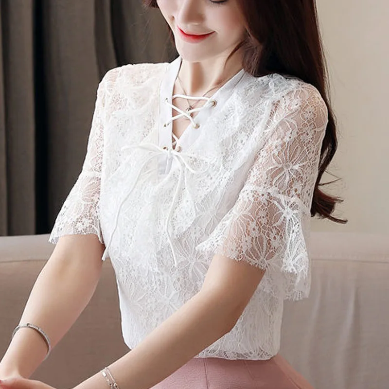 Корейская модная одежда 2019 кружевная белая блузка женская рубашка Комлект