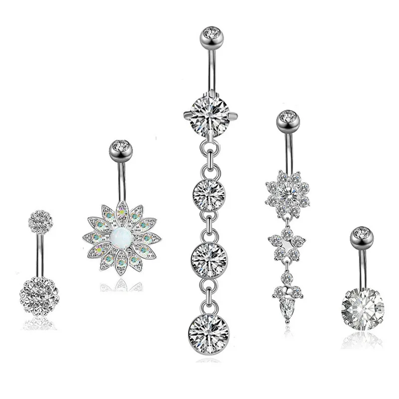 5 шт./компл. из нержавеющей стали пупка кольцо подсолнуха штанга для пирсинга