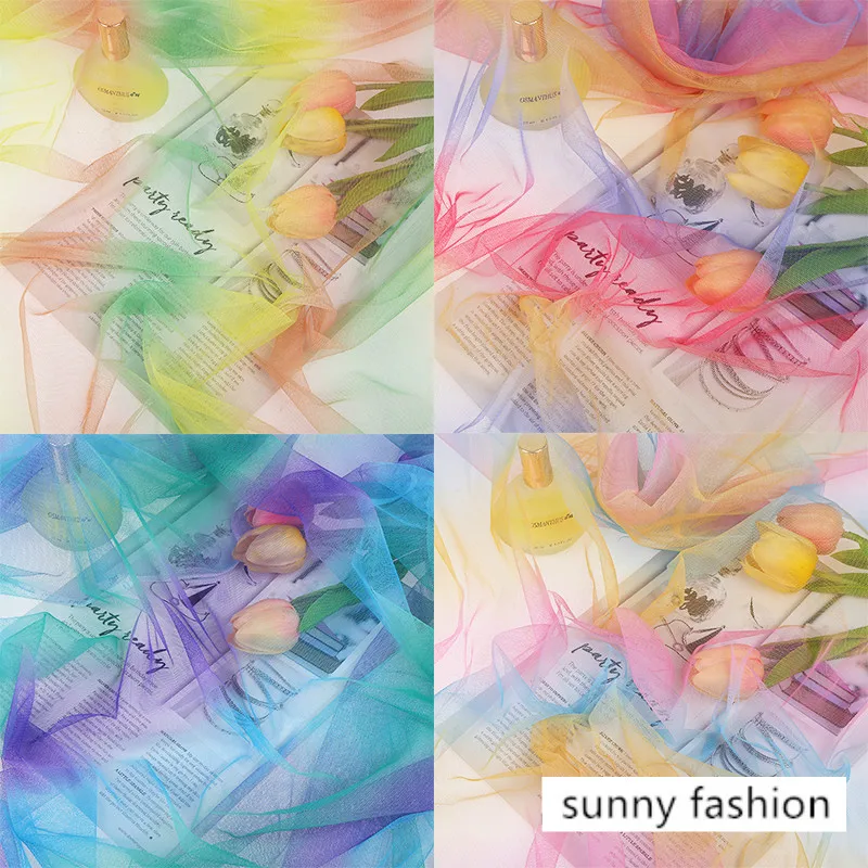 Оптовая продажа радужная сетчатая ткань детская одежда платья Тюлевая