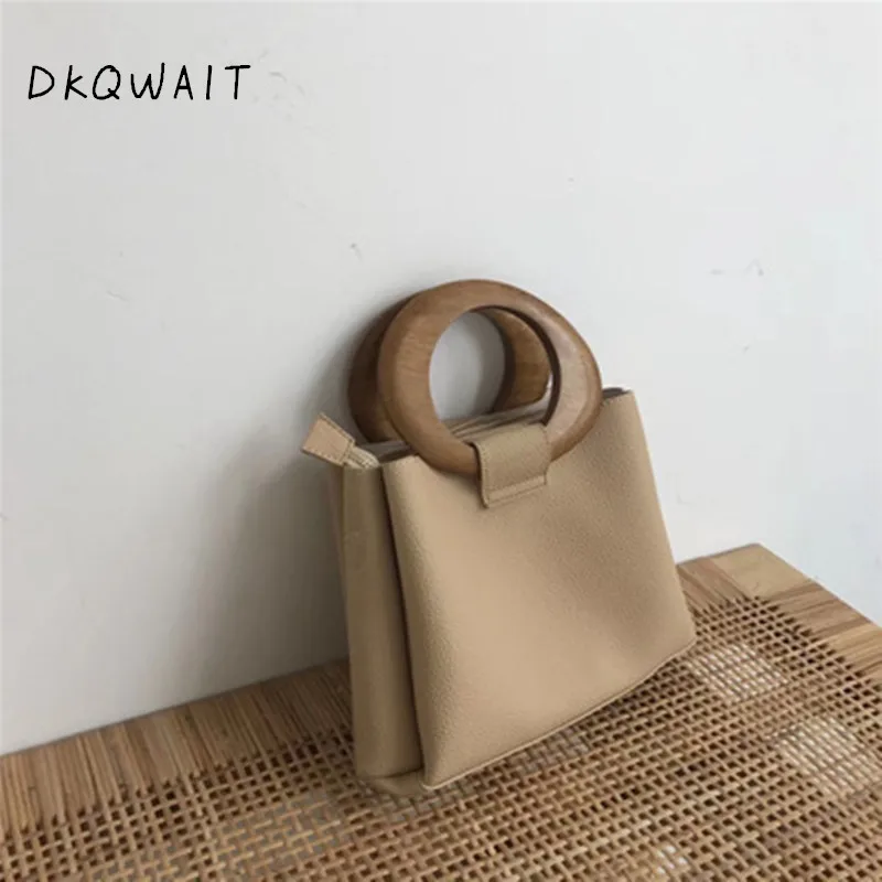 Женские Сумки из искусственной кожи с деревянным кольцом, женская сумка через плечо в стиле ретро, маленькая квадратная сумка-мешок