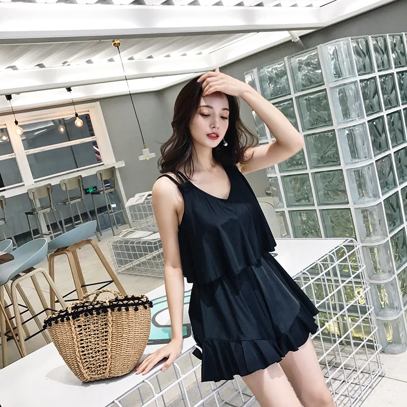 Женский сплошной купальник черный купальный костюм с юбкой для весны 2019|suit