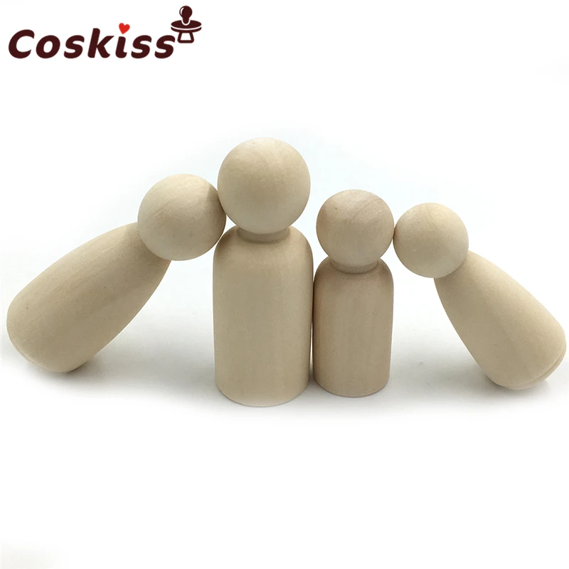 

5Set 20pc Family of 4 Wooden Peg Dolls - Unfinished Wooden People - Medium Family Wooden Peg Dolls in a Muslin Bag DIY Crafts