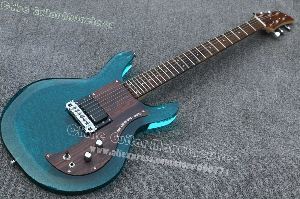 Стиль прозрачный синий акриловый корпус электрогитара с палисандером pickguard, 24 лада гитарра, реальное фото показ