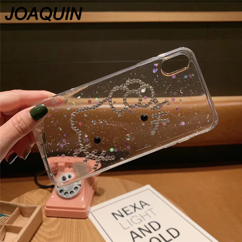 Алмазная кошка чехол для iPhone 6 6s 7 8 Plus X XR XS MAX блестящая Черная задняя крышка 6plus 7plus
