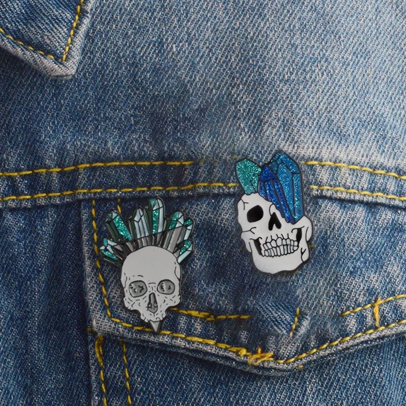 Хрустальный череп эмали штырь Панк Скелет руды Броши подарок для друзей модные