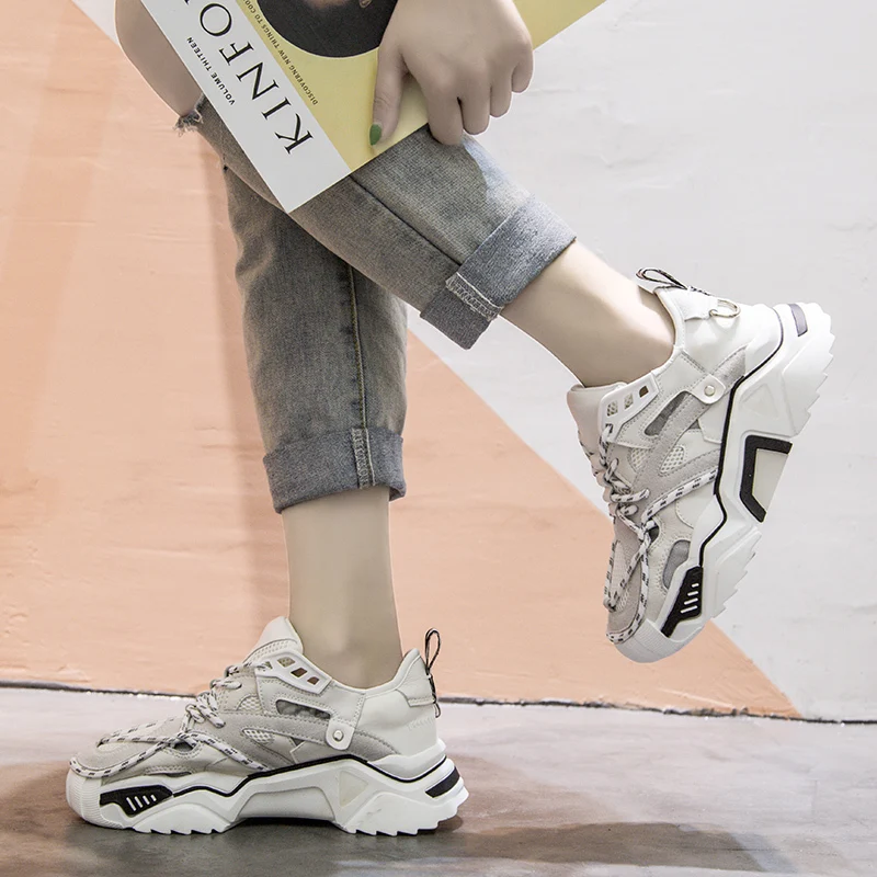 Fujin/серая обувь для папы Женская Вулканизированная Весенняя Обувь На Шнуровке