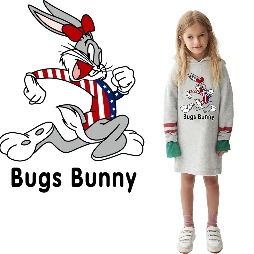 

rabbit iron on patches for clothing cartoon bugs bunny stickers transfert thermocollants t-shirt dress girls patch parches ropa