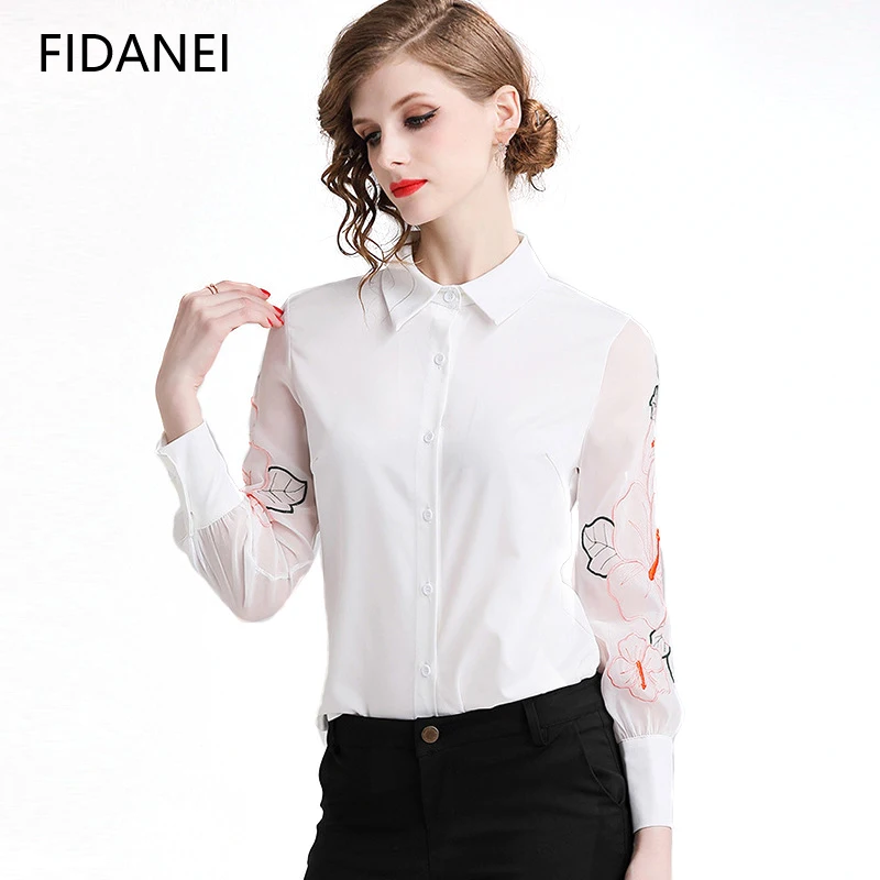 Летняя новая модная женская рубашка с отложным воротником и рукавами фонариками