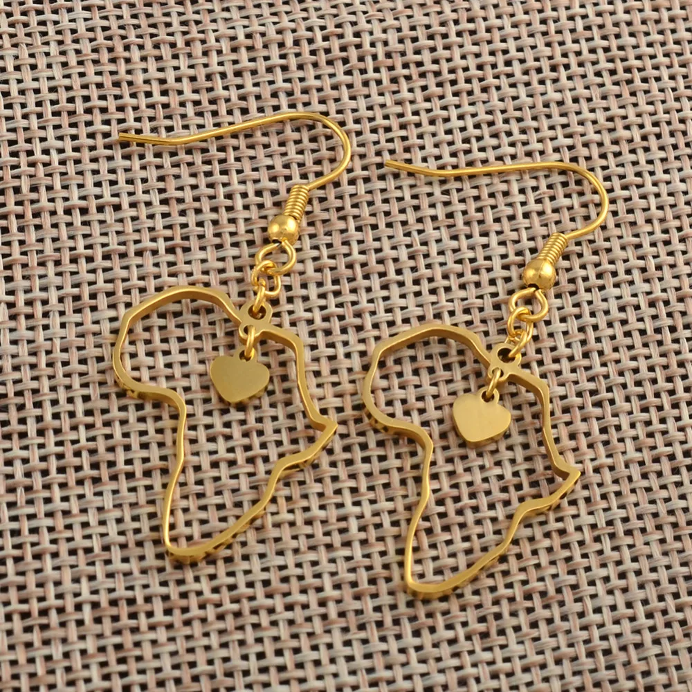 Gold Color Africa Map Earrings for Women Girls in Heart Trendy Jewelry African Maps #J0576 | Украшения и аксессуары