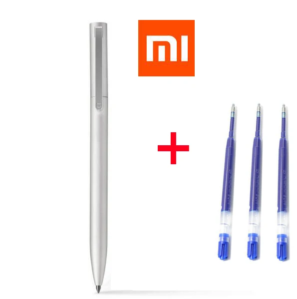 Роскошный дизайн xiaomi Mijia металлическая ручка+ OEM замена чернил синий [1 металлическая ручка+ 3 синие чернила] xiaomi ручка для письма - Цвет: Silver add 3pcs Blue