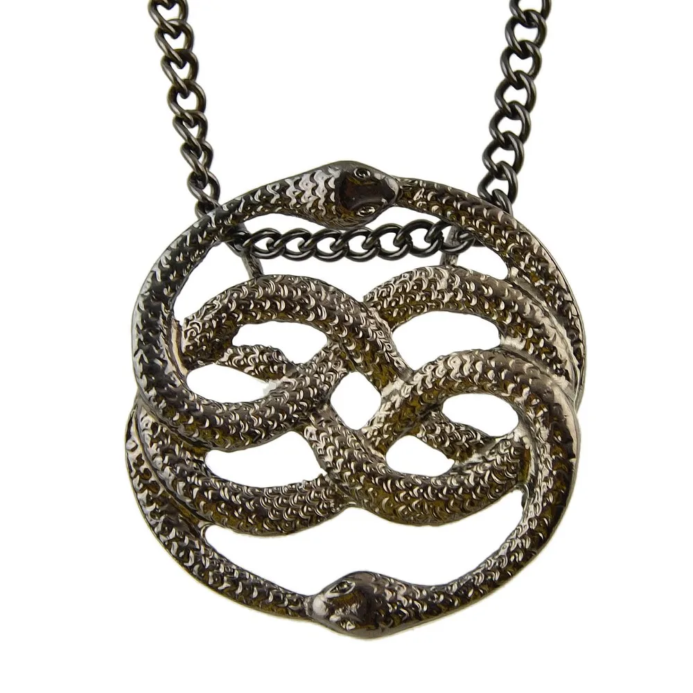 Steampunk Bronze Gold-Color Necklace Vivid Cute Two Lingering Snake Silver Color Pendant Statement necklace For Women | Украшения и