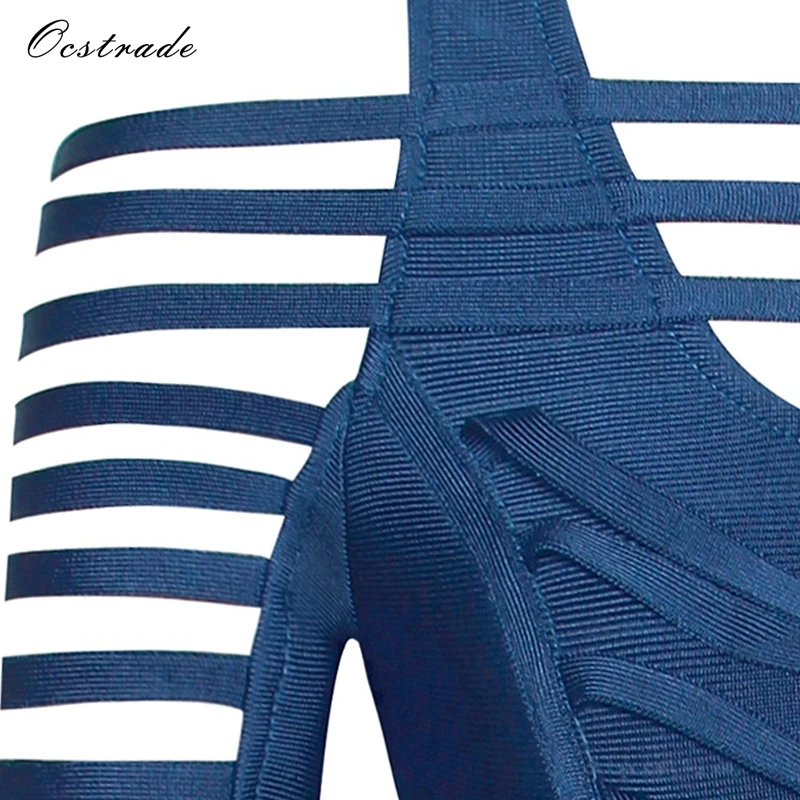 Женское Бандажное платье Ocstrade синее с длинным рукавом и рюшами 2019|women bandage dress|bandage
