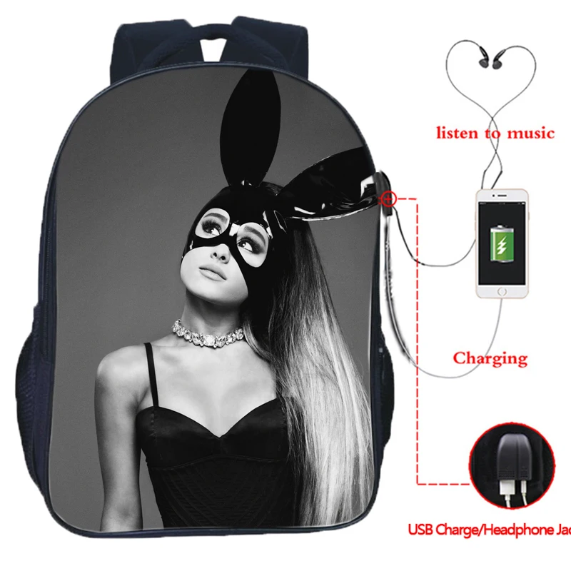 Красивый рюкзак Ariana Grande с USB-зарядкой для ноутбука USB популярный школьный женщин