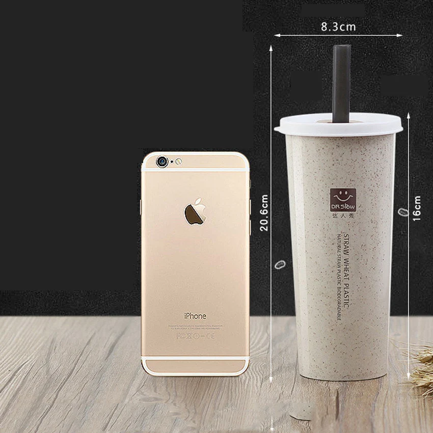Офисная ручка чашки молока Кофе пшеничной соломы Пластик 450 мл стакана воды