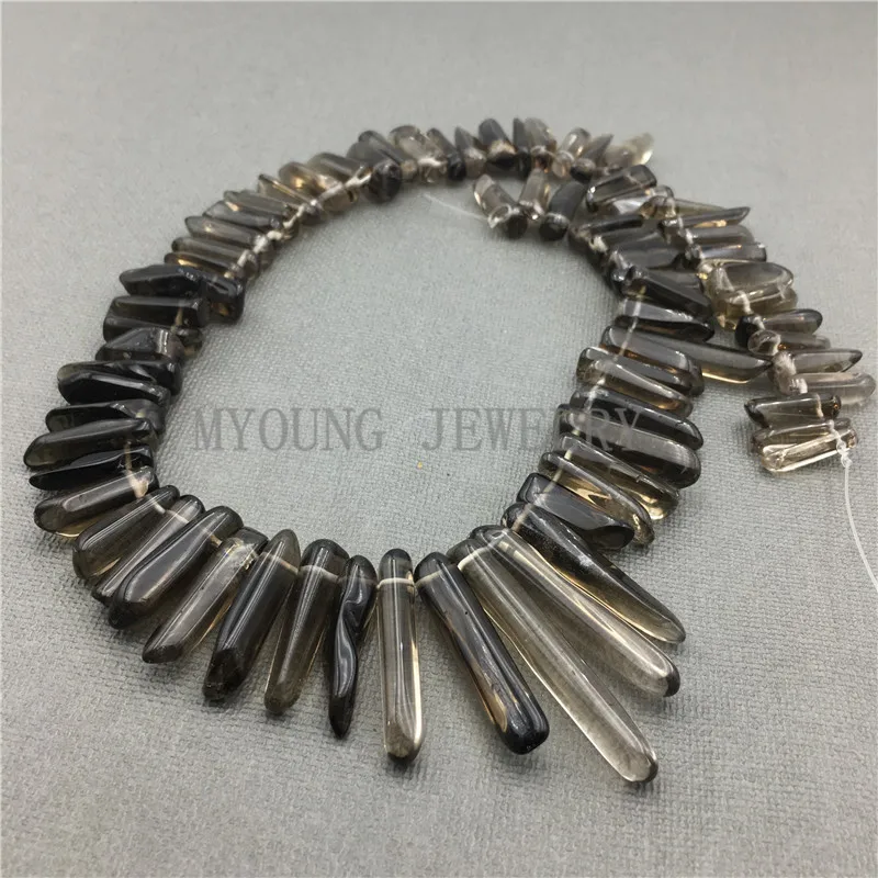 Натуральные полированные бусины из дымчатого кварца камня с отверстием сверху