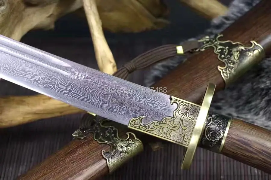 Бамбуковый китайский нож WuShu Da Dao очень острый из дамасской стали готов к сражению