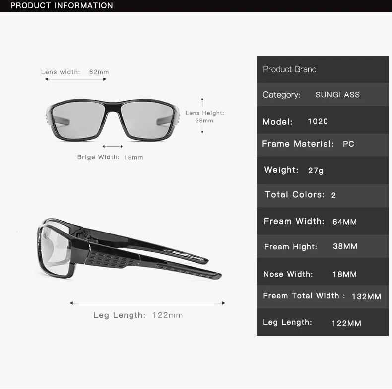 Поляризованные квадратные фотохромные солнцезащитные очки для вождения мужские