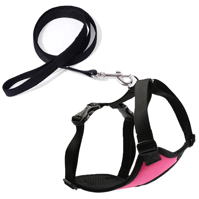 Pink set Поводок и поводок для кошек, нейлоновый поводок для домашних животных, регулируемый удобный мягкий дышащий поводок для кошек, жилет для домашних животных - Цвет: Pink set
