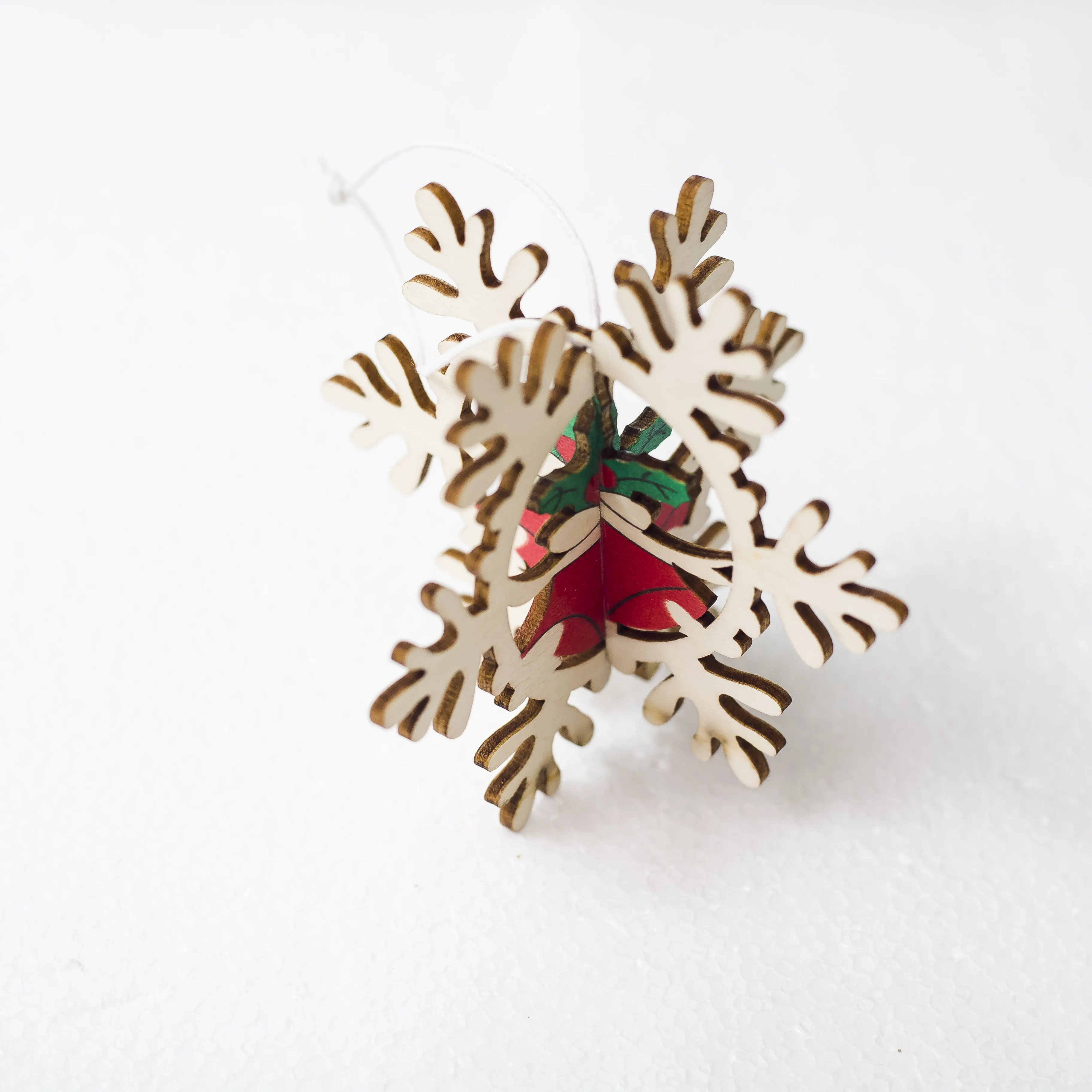 3d snowflake Милый Санта-Клаус, бант, колокольчик, Рождественская елка, украшение, деревянный снеговик, лось, подвесной кулон, рождественские украшения для дома - Цвет: 3d snowflake