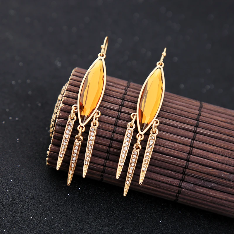 Длинные Кристалл кисточкой Gem Роскошные ювелирные изделия Висячие серьги для Для