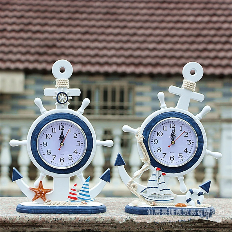 

Mediterranean Style Wooden Home decoration accessories Wall Anchor Helmsman Clock Bell Wall Clocks Living Room Wooden Decorative