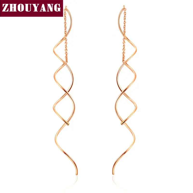Серьги ZHOUYANG на спирали женские простые ювелирные украшения цвета розового