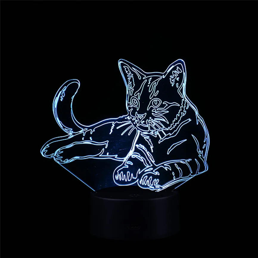 Кошка 3D ночник USB животное сменная лампа настроения светодиодный 7 цветов Иллюзия Настольная лампа с пультом дистанционного управления домашний декор игрушка подарок D#3