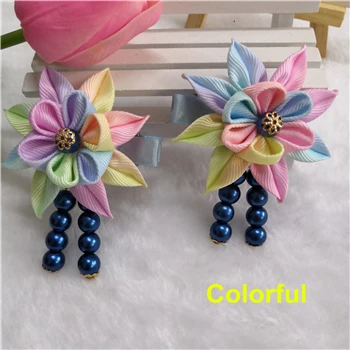 colorfu(2 pc) Новинка DIY японское кимоно ручной работы Sakura hairwear для девочек женские заколки для волос цветок канзаши головные уборы с длинными падениями - Цвет: colorfu(2 pc)