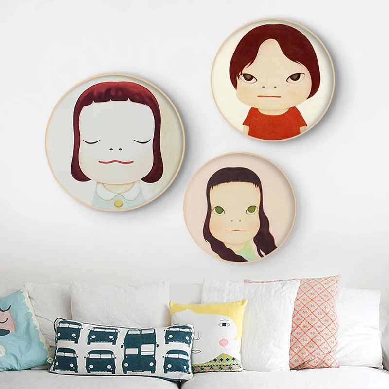 Мультфильм милый спальный девушка холст картины круглый постер и принт Tableaux для