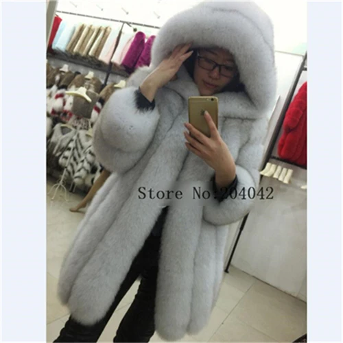 natural white Пальто из натурального Лисьего меха, новая модная Роскошная зимняя теплая Длинная женская куртка из натурального Лисьего меха в полоску с капюшоном для женщин 180628-2 - Цвет: natural white