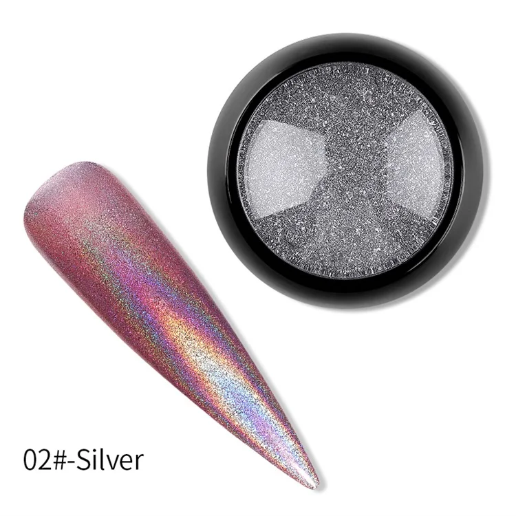 Silver 3D голографическая Лазерная пудра Радужный Блеск для ногтей Хамелеон хромированный порошок пигмент маникюрный гель для ногтей Лак Блеск пыль - Цвет: Silver