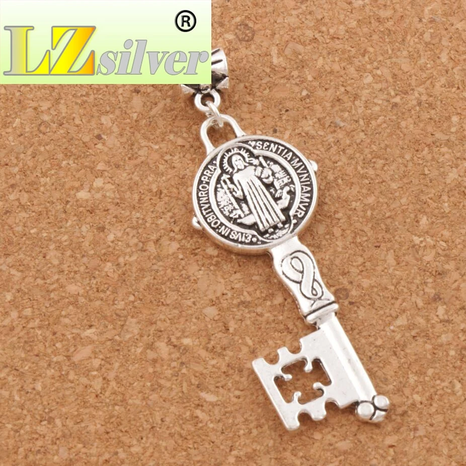 

Saint Charm Beads Benedict Medal Cross Key 62.6x19.7mm Dangle Fit European Bracelets Jewelry DIY B1685 50pcs zinc alloy