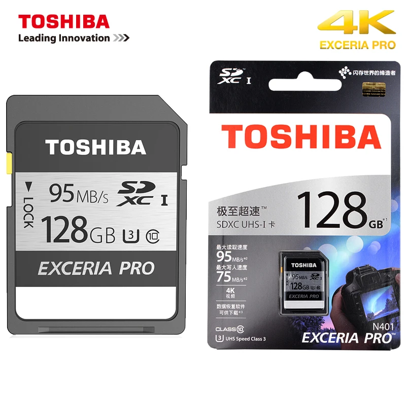 Toshiba SDXC sd карты 128 ГБ, 64 ГБ, Exceria Pro N401 объемом до 32 GB карты памяти SDHC до 95 МБ/с. скорость чтения карты памяти для цифровых фотоаппаратов с защитой от краж, флеш-карта